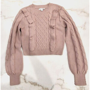 And‎ Now This Womens Size S Cropped Long Sleeve Ruffled Sweater Dusty Mauve